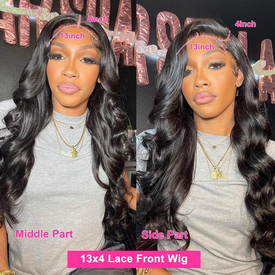 Mylockme Hair 13x4 Body Wave Lace Front Wigs Human Hair Pre Plucked HD Transparent 13x6 Lace Frontal Wig 180% Density Brazilian Virgin Human Hair Lace Front Wigs for Women Natural Black Color
