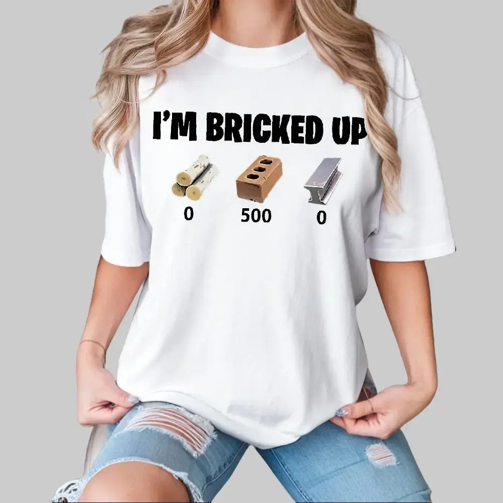 Unisex Loose-Fit Combed Cotton Short-Sleeve T Shirts - Funny Construction Block Graphic Builder Top, European Sizes, Machine Washable Casual Daily Wear