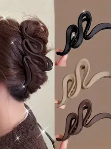 Large Matte Wave Hair Clips for Women - Bohemian Retro Resin Shark Clips with Cut-Out Design, Solid Color Hair Accessories for Valentine’s Day Gifts, Modern Aesthetic, Hair Claw Clip