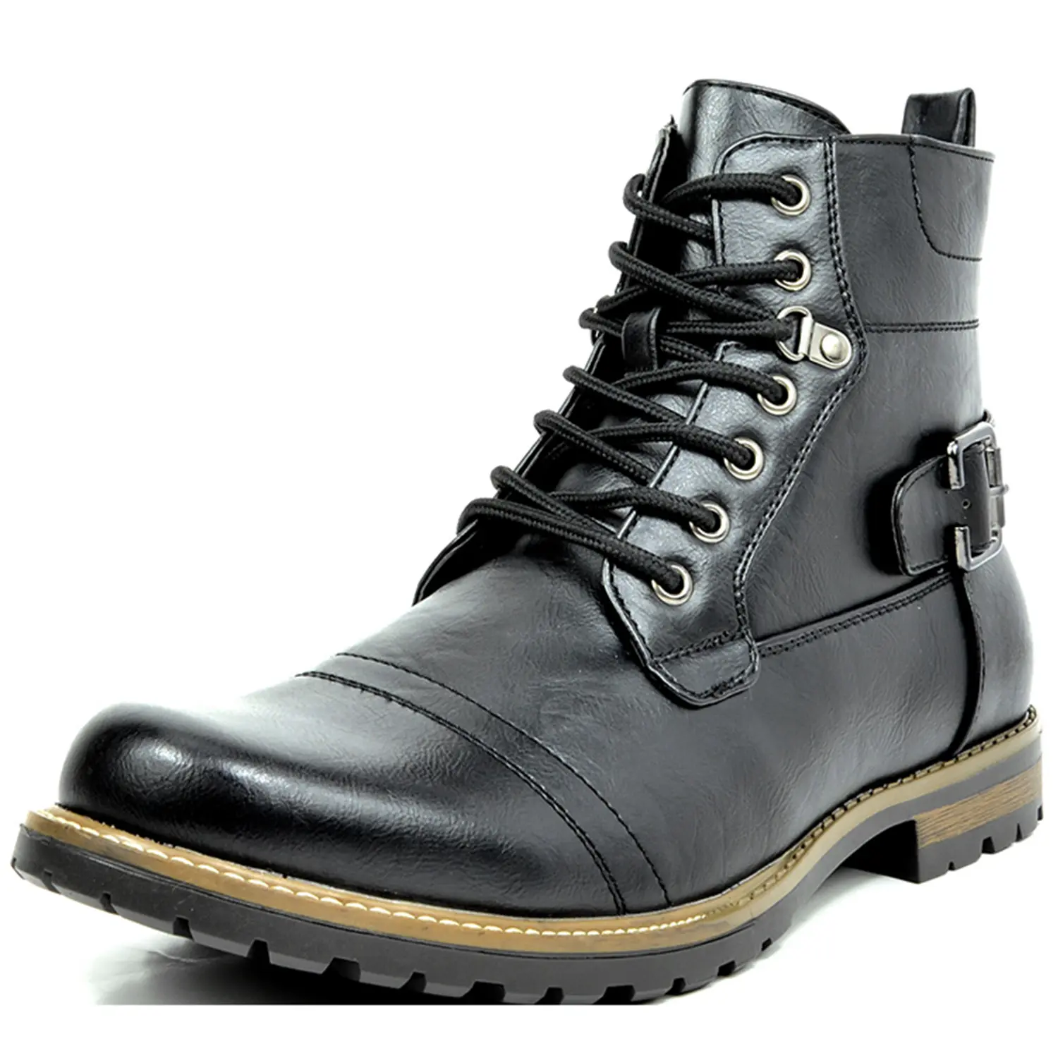 【BRUNO MARC Anniversary】 Men's Stylish Vintage Leather Lace-Up Side Zipper Motorcycle Combat Boots, Men's Footwear Shoe tiktokshopbacktoschool