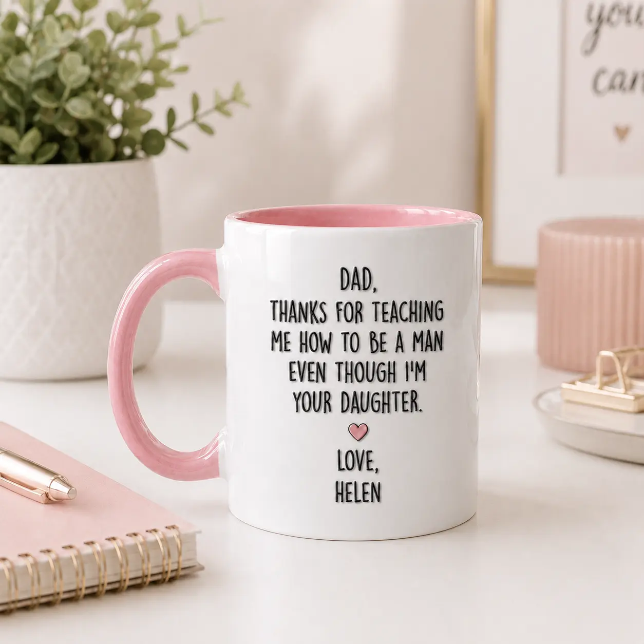 Personalized Dad Coffee Mug - Custom Name Pink Accent Modern-Classic Drinkware, Funny Father's Day Gift From Daughter for Dad, Husband, Stepdad
