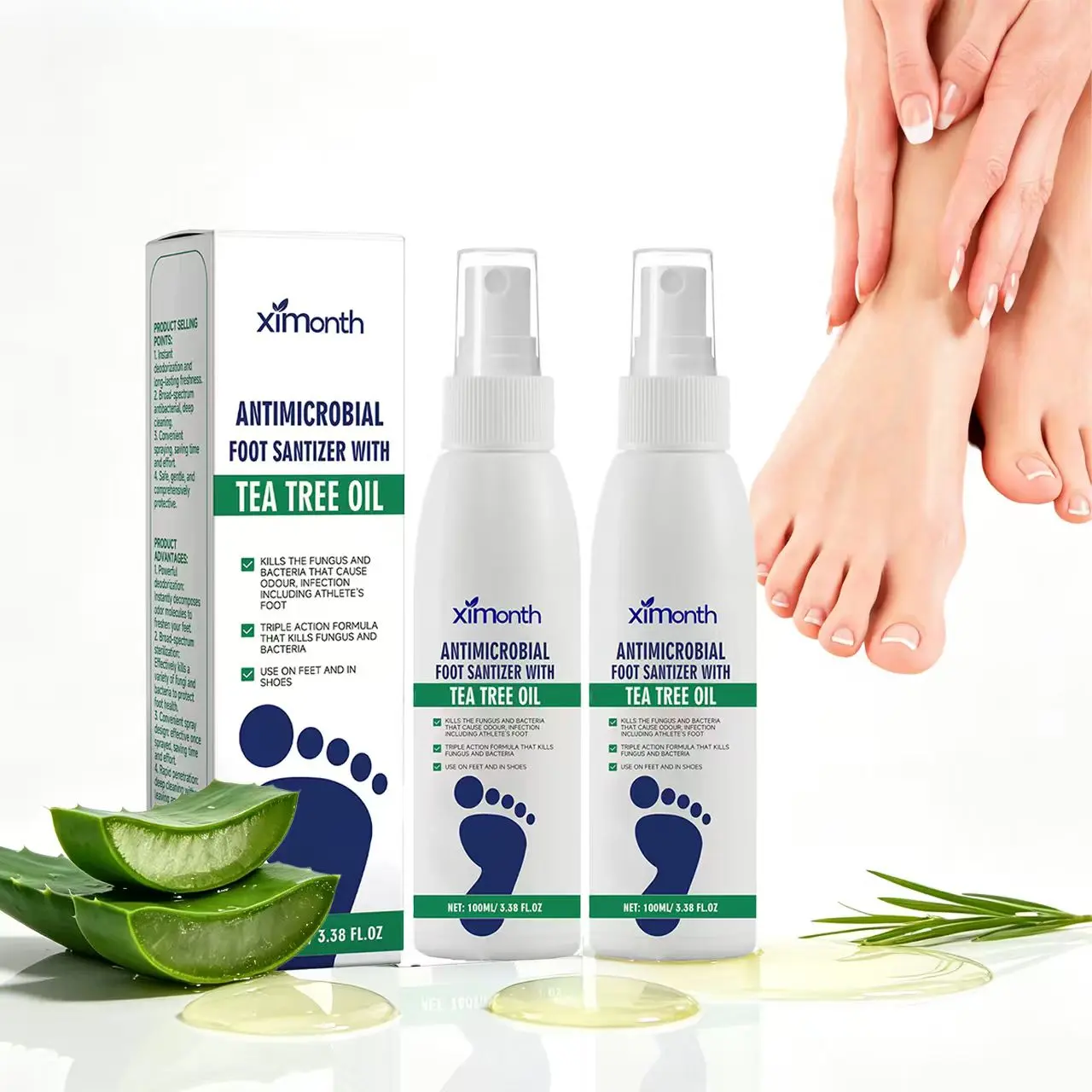 Ximonth Tea Tree Oil Spray - Natural Antifungal Plantar Moisturizer, Deodorizing Sanitizer for Odor Control, Dry Skin Care & Shoe Freshness Oil