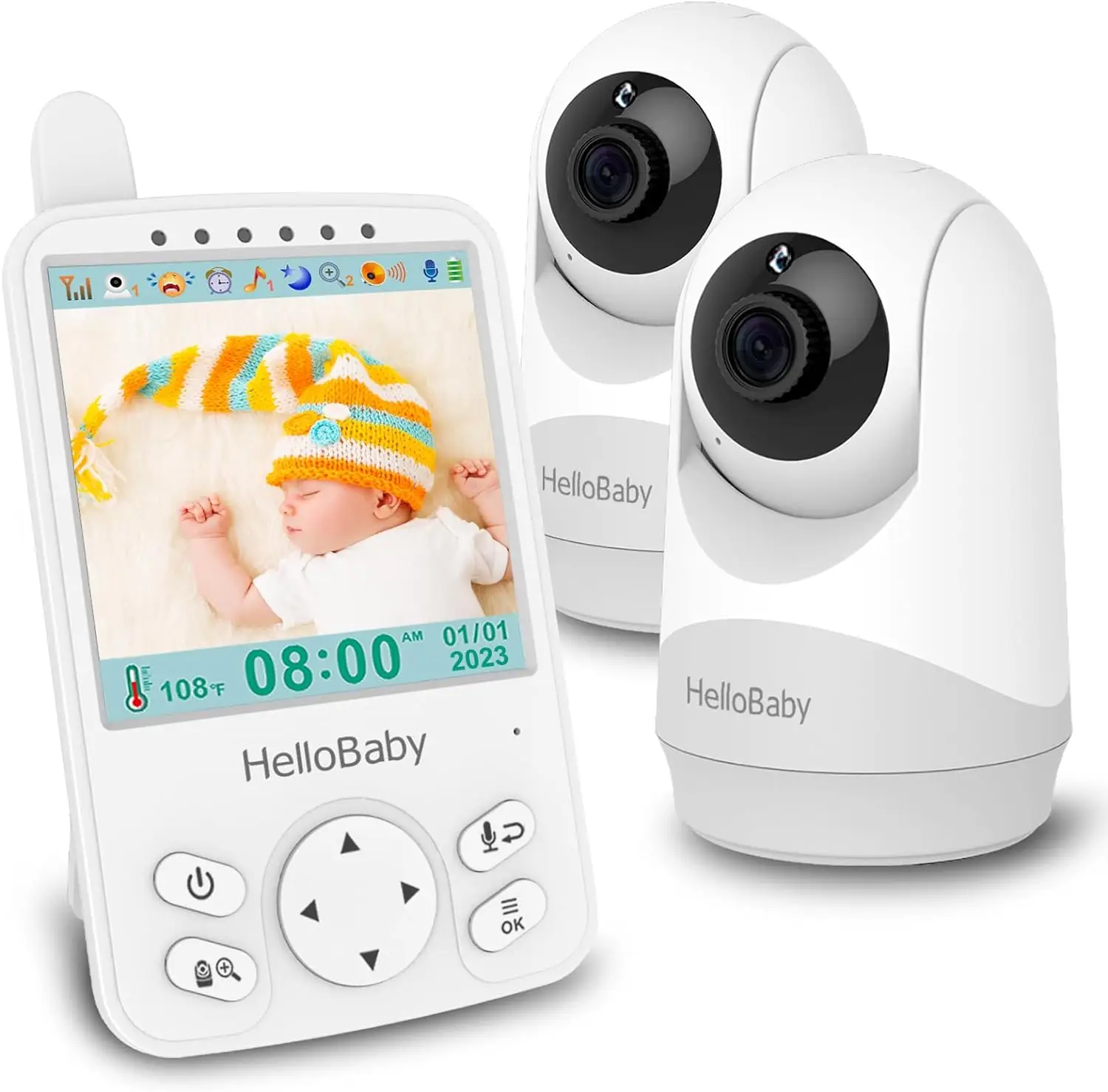 HelloBaby Baby Monitor with 2 Cameras – 4'' Screen, Long Range 1000ft, Privacy Guaranteed, 2-Way Talk, Temp Sensor - Ideal for Parents at Home or Trav