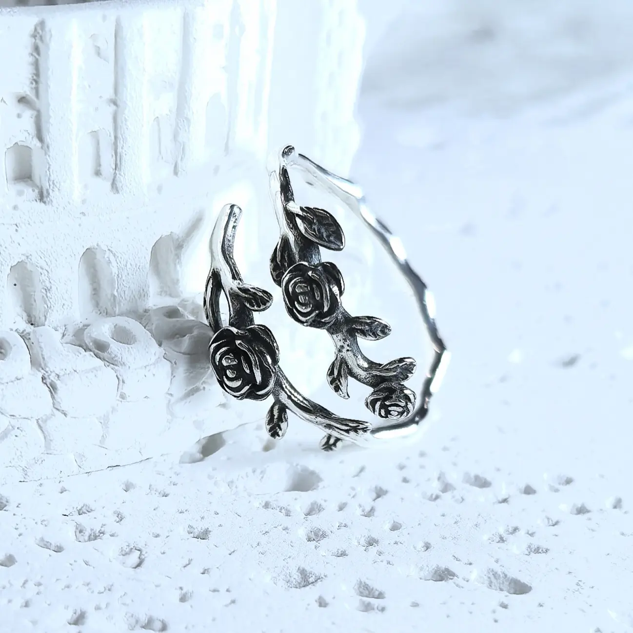 Vintage Victorian Style S925 Sterling Silver Rose Flower Ring – Adjustable