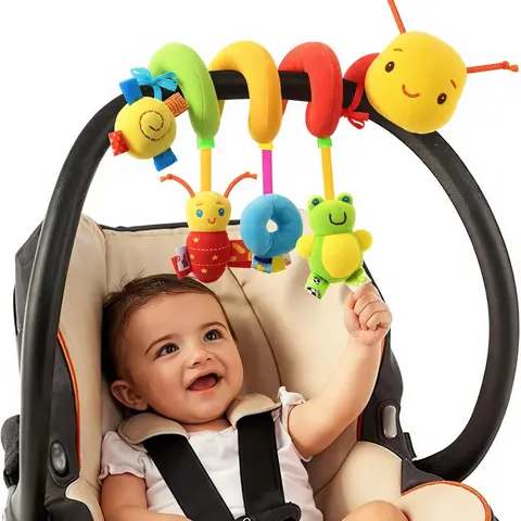 Spiral Plush Hanging Toy - BPA-Free Baby Item for 0-12 Months, Safety-Tested with Gentle Jingle Tones, Interactive Details for Learning, Fits Car Seats/Strollers/Crib Rails, Animals & Nature Themed Sensory Gift