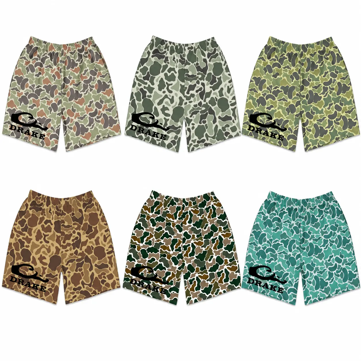 Duck Camo Men's Swim Trunks, Hunting Swim Shorts, Vintage Marsh Camo Beach Shorts, Quick Dry Lightweight Board Shorts, Outdoor Fishing and Waterfowl Style Swimwear, Mesh Lined Summer Vacation Pool Trunks for Men