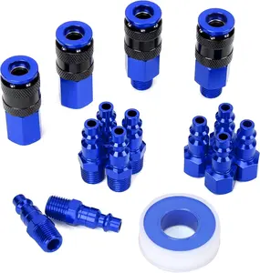 15 count 1/4" NPT  Air Coupler and Plug Kit, Quick Connect Air Fittings, Industrial Quick Connector Set (Blue)