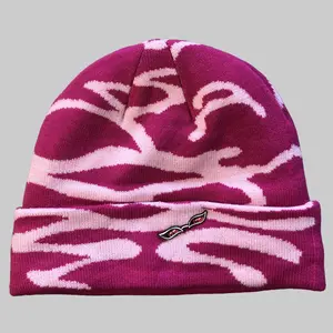 Pink Flamingo Satin Lined Beanie - Anime Inspired Streetwear Winter Caps for men and Women, Metal Pin, Cuffed Beanies, Jacquard Designs