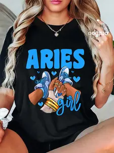 100% Cotton Aries Girl Sneakers Astrology Zodiac Sign Black Women T-Shirt