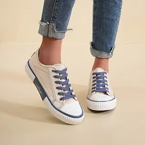 Women’s Color Block Canvas Sneakers Low Top Lace-Up Casual Shoes with Contrast Details