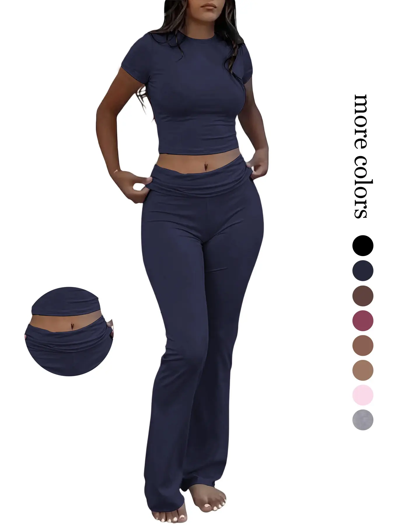 Women's Lounge Sets, 2-Piece Foldover Yoga Flare Leggings & Crop Top,  Elastic Waist Design, Spring Sportswear, Workout Set, Spring/fall Season  Wear - TikTok Shop