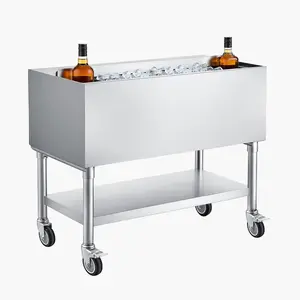 VEVOR Commercial Ice Bin, 100.7 Qt Max Capacity, 36x 19x 35 Inch Stainless Steel Ice Chest with Sliding Lid and Bottle Holders, Cooler Cart Cocktail Unit for Bar Restaurant Pub, NSF Certified