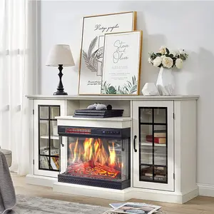 GARVEE 59'' Fireplace TV Stand and Entertainment Center with 24'' Electric Fireplace Heater, LED Flame Colors, Storage Cabinet, and White TV Console Cabinet
