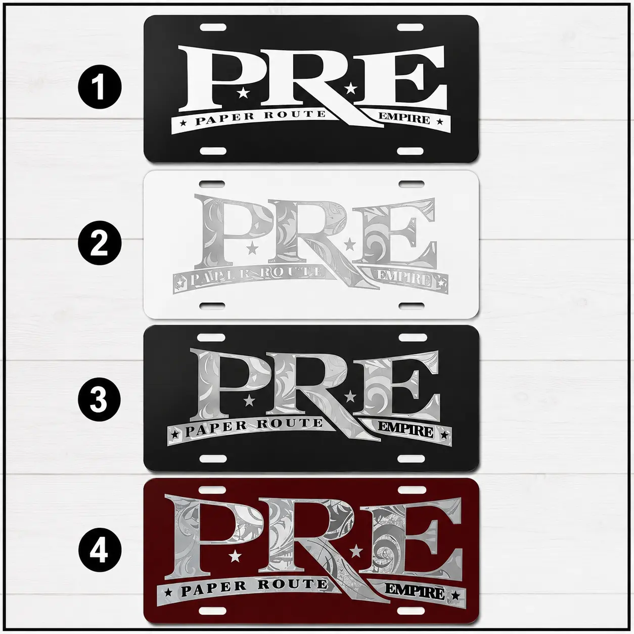 PRE Paper Route Emprire Front License Plate - 12x6 Inches, Weather Resistant, Handmade in the USA, Humor Decal for Trucks & Cars, Easy Installation