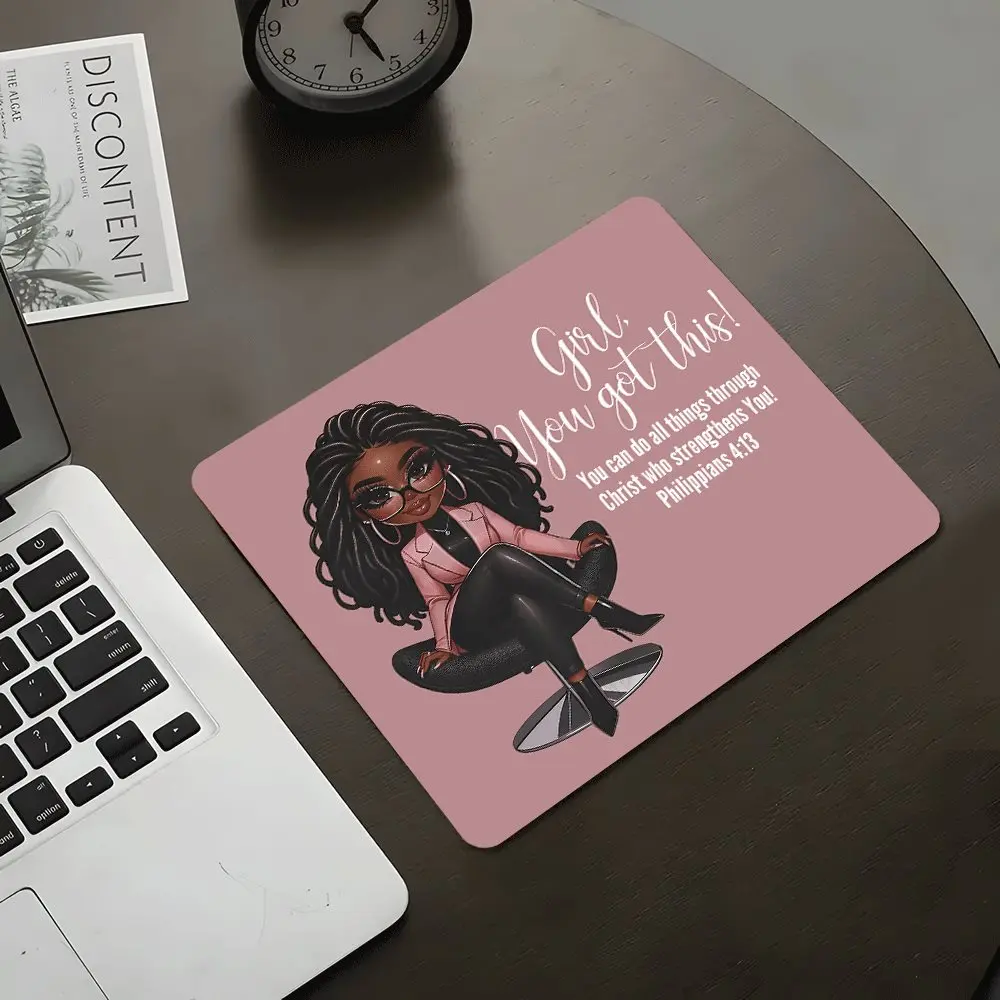 Girl, You've Got This Pink Square Gaming Mouse Pad for Black Women, Desktop Decorative Non Slip Mousepad, Rubber Anti-slip Lockedge Work Pad, Washable Small Size, Computer Mouse Pad