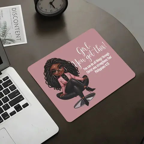 Girl, You've Got This Pink Square Gaming Mouse Pad for Black Women, Desktop Decorative Non Slip Mousepad, Rubber Anti-slip Lockedge Work Pad, Washable Small Size, Computer Mouse Pad