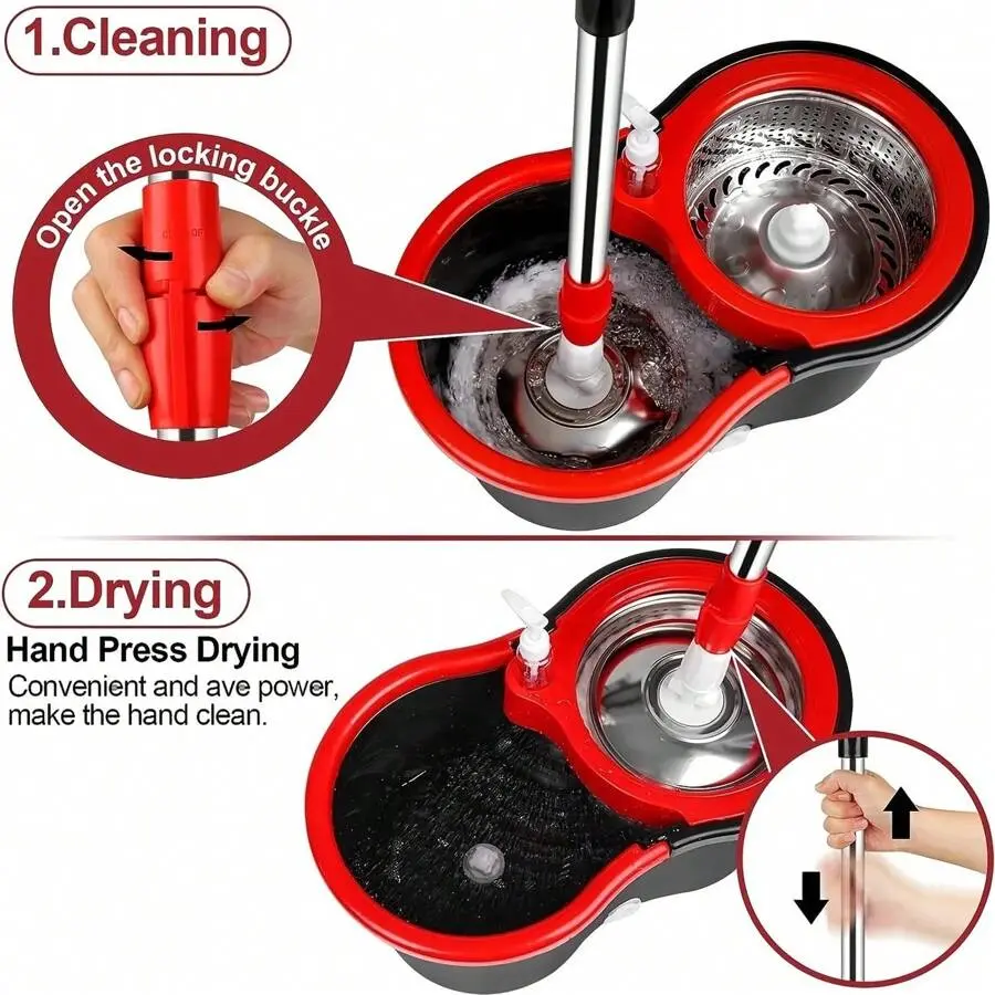 360 °   Spinning Mop Bucket System - Spin Mop And Bucket With Wringer Set On Wheels - 3 Microfiber Mop Replacement Heads Home Ordinary Model durable