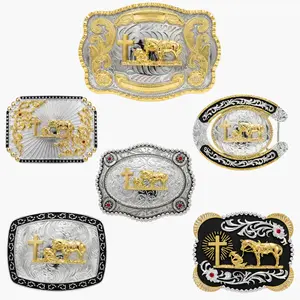 Premium Praying Cowboy Belt Buckle – Kneeling Horse Christian Cross Hebilla Vaquera Rodeo Multiple Designs Gold Silver Fits Standard 1.6 Inch Belt