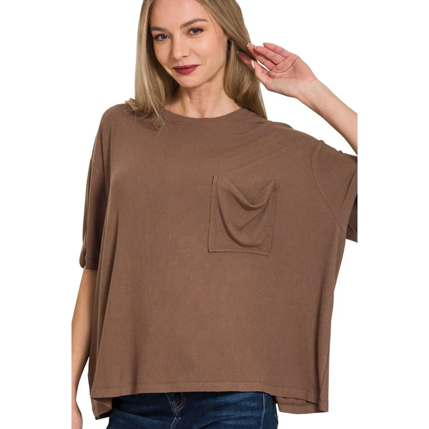 Zenana Oversized Ribbed Round Neck Short Sleeve Tee