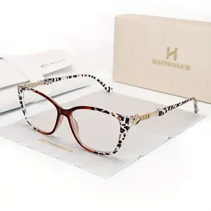Chic Leopard Print Square Reading Glasses with Anti-Blue Light HD Lenses, Metal Accents - Includes Case & Cloth for Women Eyeglasses Black Tortoiseshell High Quality Eyewear