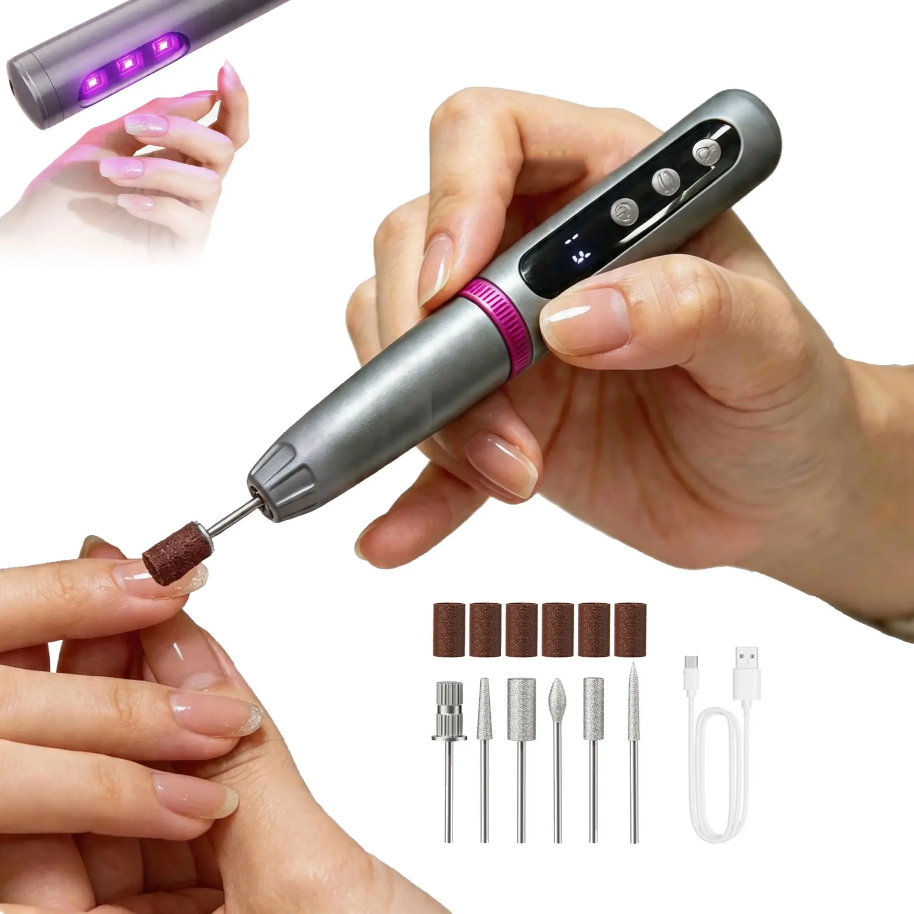 Rechargeable 2-In-1 Nail Polisher, Portable Nail Lamp, Electric Nail File (With Sanding Attachments), Suitable For Hand And Foot Nail Care; Wireless Electric File Specially Designed For Acrylic Nails, Lightweight And Portable, Home And Salon Dual-Use Nail