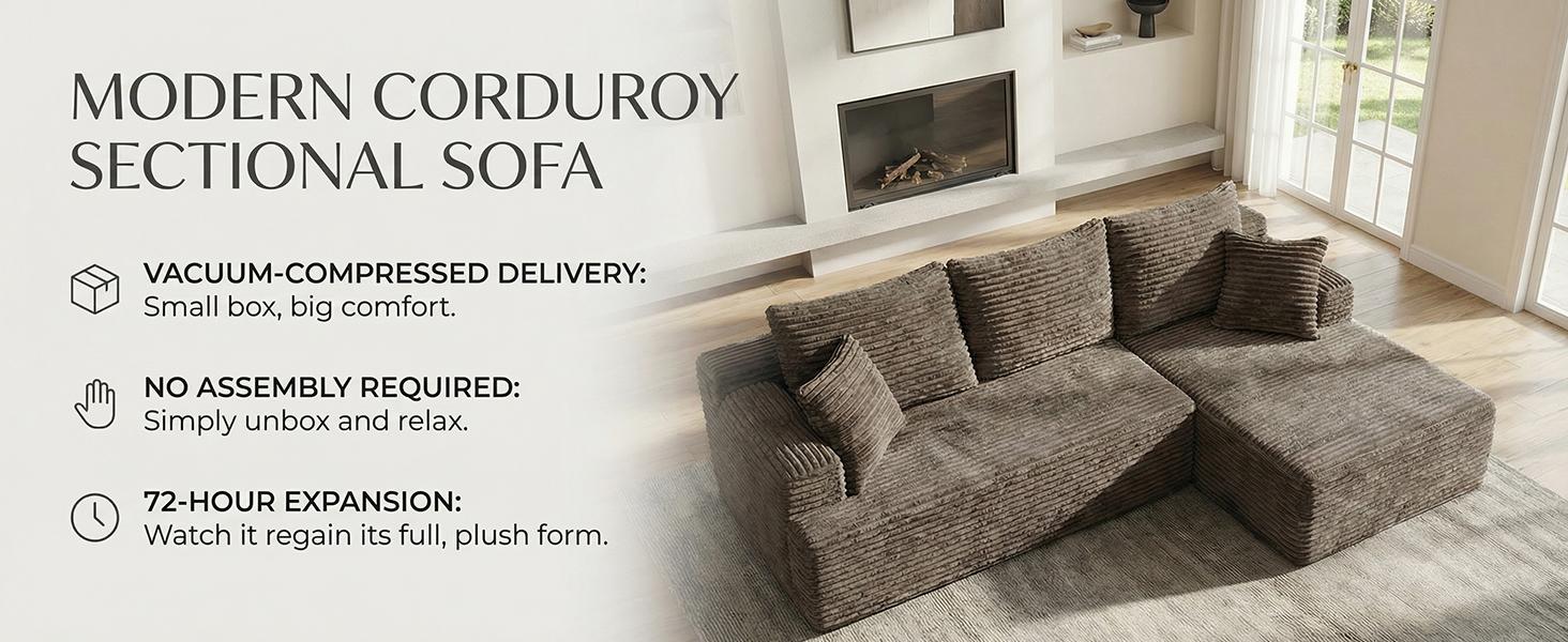 L-shaped living room sofa design featuring vacuum compression and all-foam construction; modular sofa with durable, comfortable upholstery; soft sofa cushion; no frame; sectional sofa suitable for the living room.