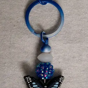 Beading & Jewelry Making Key Chains - Customizable Butterfly Design with Blue Beads and White Accent Bead - Fun and Personalized Options Available