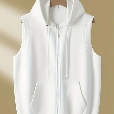 American Vintage Hooded Vest, Loose-Fit Zipper Outerwear, Basic Casual Streetwear, Zipper Gilet