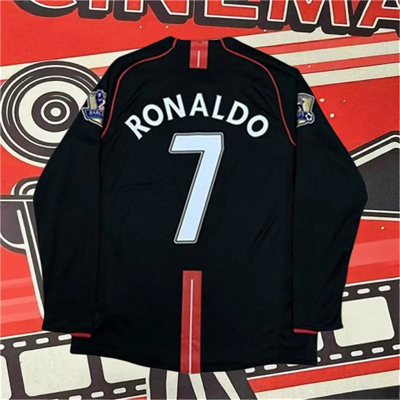 2007 2008 Away Retro Black No.7 Ronaldo Long Sleeve Soccer jersey