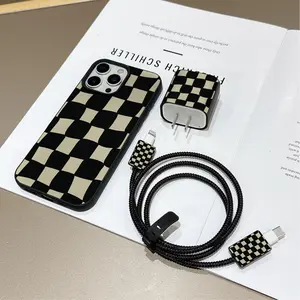 6 Piece Set Liquid Retro Gucadi Phone Case Pattern, Charger Head Cover, Cable Protector, Storage Rope, Data Line Protection for iPhone
