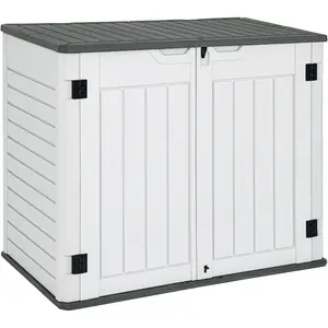 YITAHOME Outdoor Horizontal Storage Sheds w/o Shelf, 35 Cu Ft Lockable Resin Waterproof Shed, Ideal for Garden Tools, Easy to Assemble, Light Gray