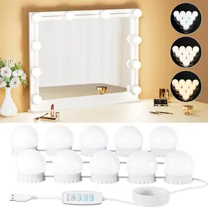Mothers Day Gift 10 Bulbs LED Vanity Lights for Mirror, 3-Color & 10-Brightness, Wire Length Adjustable, USB Cable, Hollywood Mirror Lights for Makeup Dressing Room Bathroom, White (No Mirror Included)