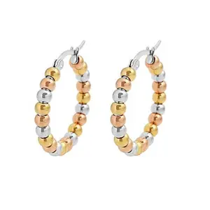 Stately Steel Beaded Hoop Earrings