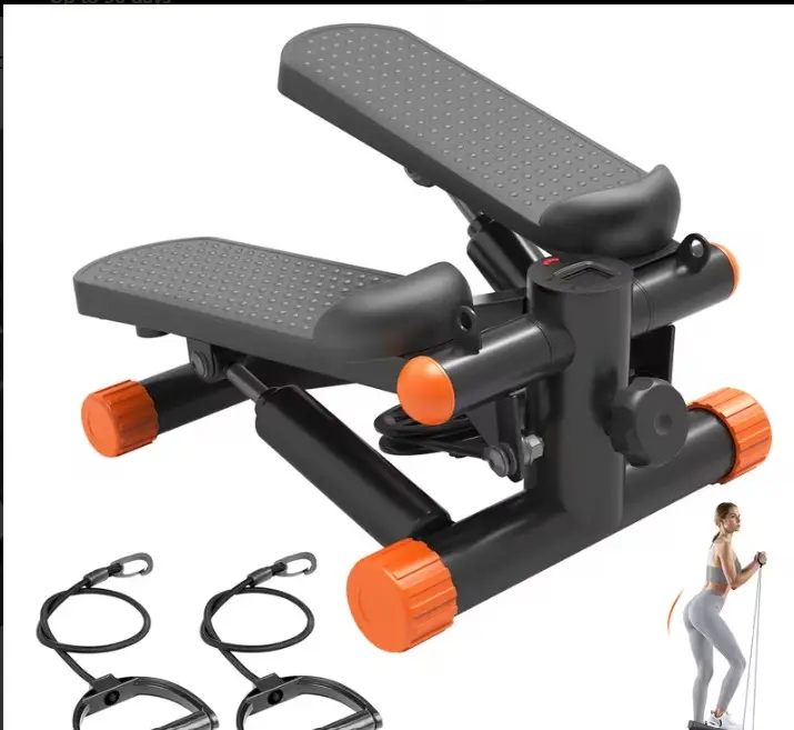 Compact Twist Stepper with Resistance Bands - 300lb Capacity Functional Home Gym Cardio Weight Loss Exercise Equipment for Home Workouts