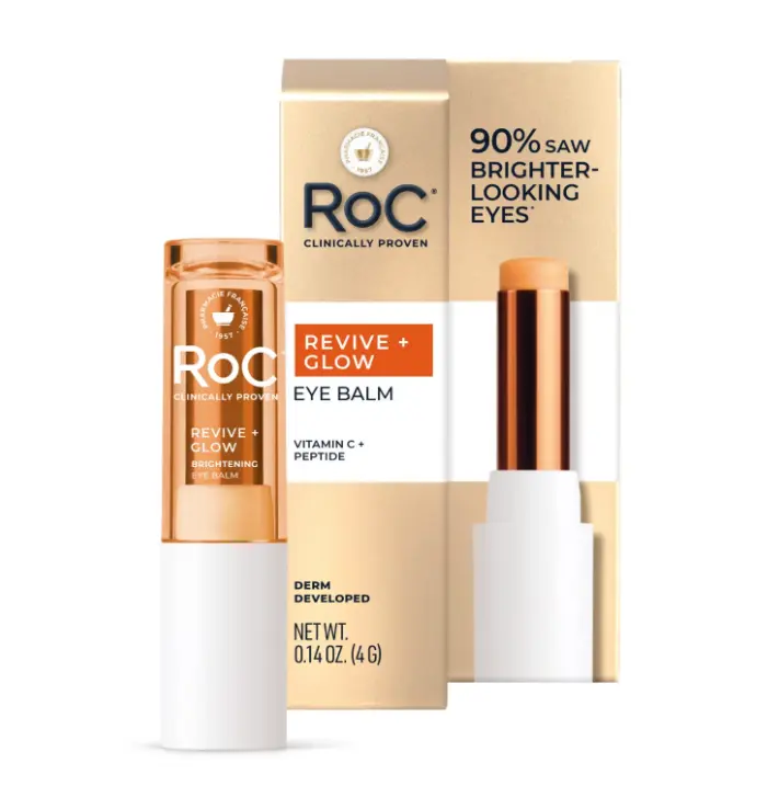 RoC Multi Correxion Revive + Glow Vitamin C Eye Balm,Touchless Stick Under-Eye Brightener for Dark Circles & Puffiness, Fragrance-Free, 0.14 oz