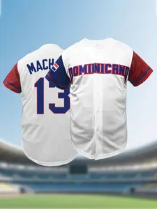 Men's Dominicana #13 Baseball Jersey, Classic Retro Letter Embroidery Design, Breathable Short Sleeve Shirt, Sports Clothing, Loose Fit for Sports, Parties & Casual Wear, Durable Fabric, Bold Number Design, Baseball Accessories, Themed Events Attire