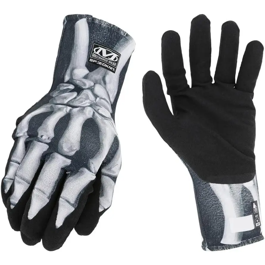 SpeedKnit Graphx Work Gloves, 1 Pack - Skeleton Bones Design, Touch Capable Gloves, Strong Grip in Dry, Wet and Oily Conditions (Large/X-Large, Black/White)