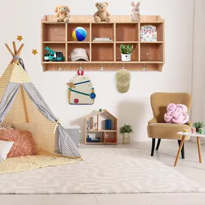 【Christmas Gift】Cubby Storage Organizer Cubes Daycare Shelves with 10 Cubbies Shoe Layer with Hooks and Shelf Hanging Wall Mount Furniture for Kids Toys Classroom 47Inch Width