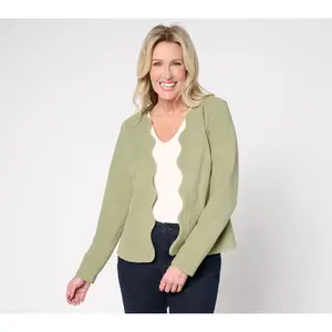 Susan Graver Spring Fleece Open Front Jacket with Scallop Edges