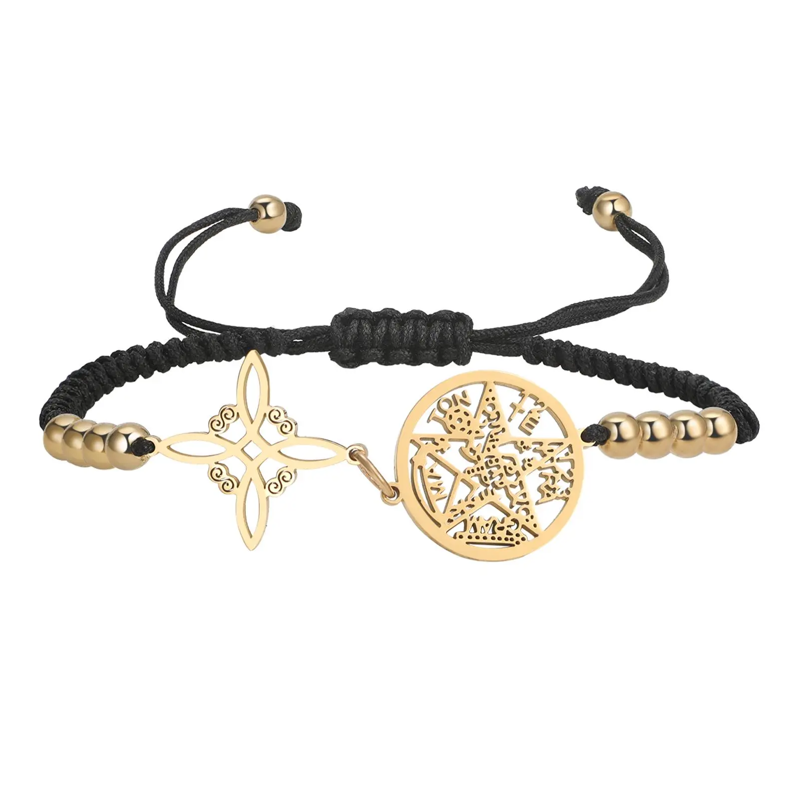 OIDEA Women's Adjustable Stainless Steel Witches Knot Bracelet - Symbolic Tetragrammaton, Pentagram, Interlaced Knot Charms, Pagan Wicca Spiritual Amulet, Daily Fashion Costume Jewelry Accessory summerwins