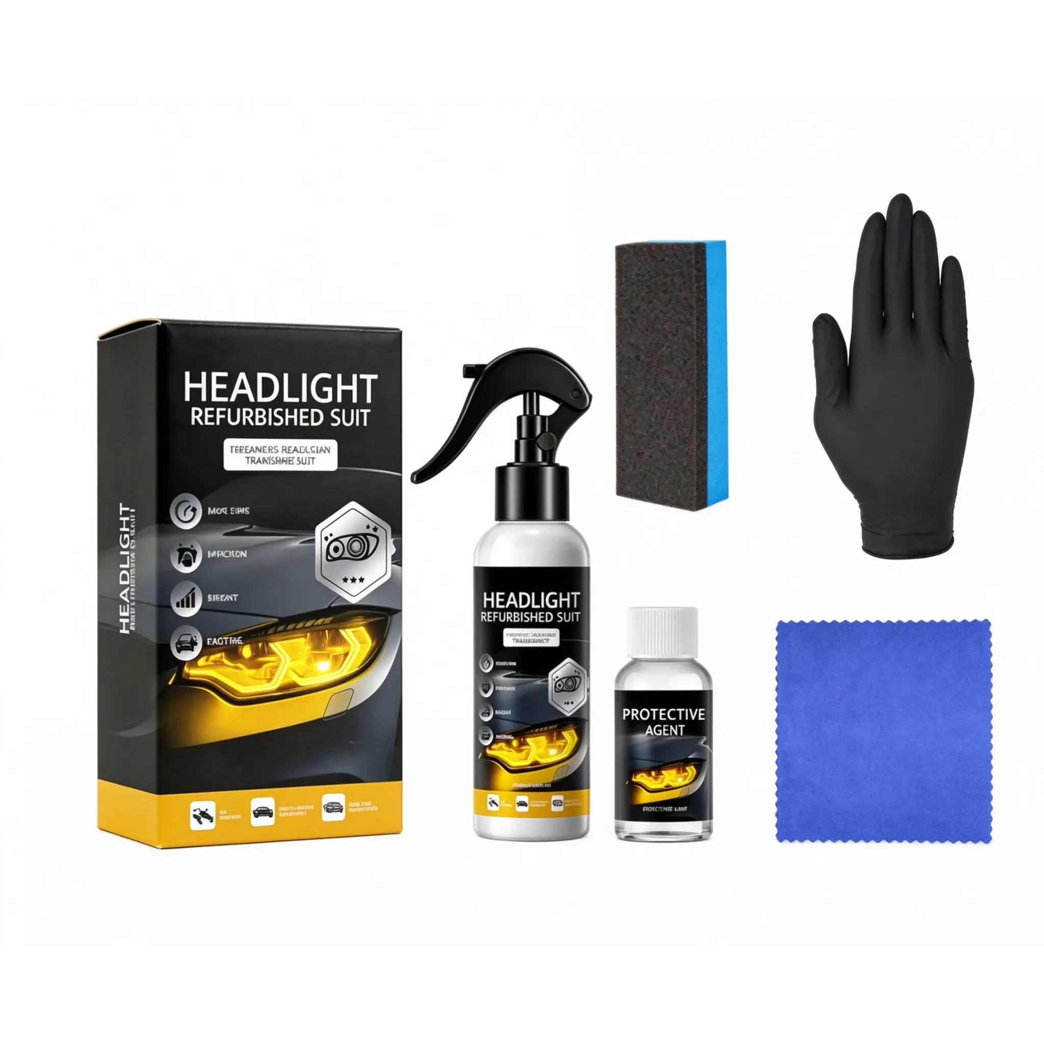Automotive Headlight Restorer Liquid, Headlight Cleaner & Crystal Coating Agent for Yellowed, Oxidized & Cloudy Lenses, Helps Restore Clarity and Shine, Car Detailing Care headlamp restoration fluid daily repair kit scratch oxidation remover