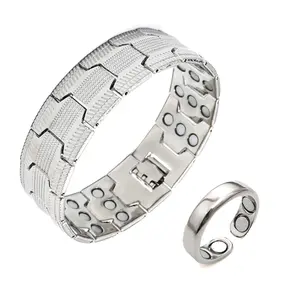 Trendy Men's Copper Bracelet with 3500G Magnets – Pure 99.99% Copper, Adjustable Magnetic Therapy Jewelry + Ring Duo