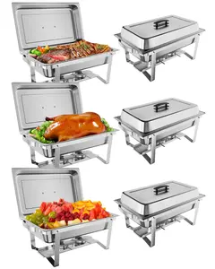 [GAOMON]8QT Chafing Dish Buffet - Stainless Steel Food Servers Warmer Chafer with Water Pan & Fuel Holder, Commercial Chafing Dish Buffet Servers  - 6 Pack Serving Serving Size