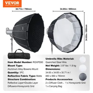 VEVOR Parabolic Softbox, 33 in/ 850 mm, Quick Release and Quick Fold, Lightweight and Portable, Universal Bowens Mount, 4 Lighting Effects, Fits for Professionoal Photography, Daily Filming