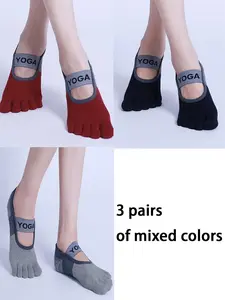 3 pair of women's five-toe yoga socks, toe-separated, silicone non-slip, dance and sports socks, professional indoor pilates and floor fitness socks