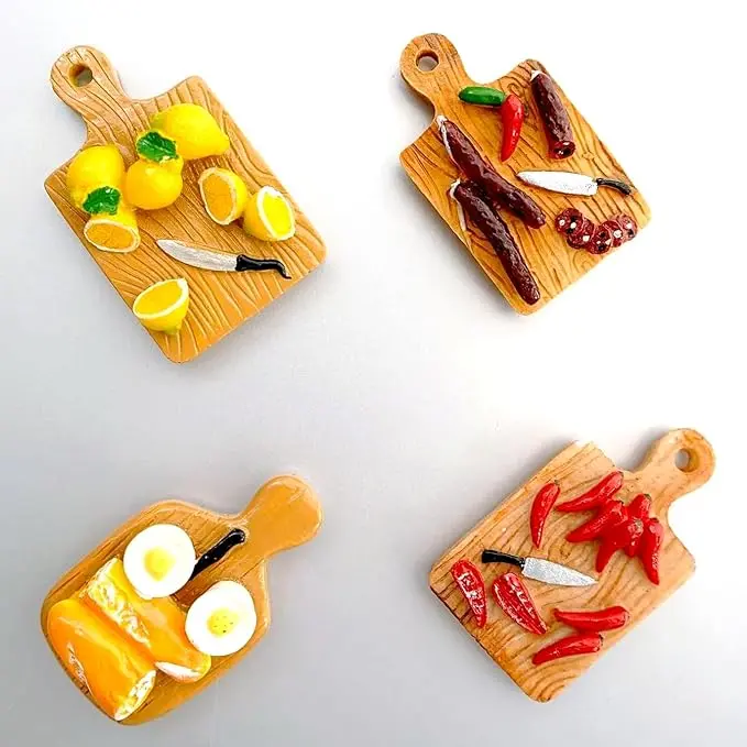 4 Pcs Cute 3D Miniature Food Refrigerator Magnets – Strong Magnetic Cutting Board Design for Kitchen Home Decor, Fridge, Locker & Whiteboard