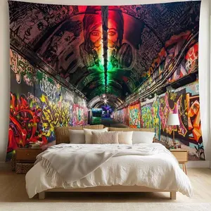 Graffiti Pattern Tapestry, Colorful Graffiti Wall Art, Hip Hop Street Graffiti Wall Grunge Style Home Decor Tapestry, Living Room Dormitory Decor