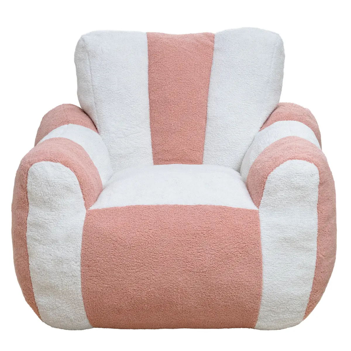 37.4"L*39.4"W*31.5"H White‑Pink Color‑Block Teddy Fabric Bean Bag Chair, Ergonomic High‑Back Foam‑Filled Lazy Sofa with Anti‑Slip Base for Adults Kids Living Room Bedroom Dorm