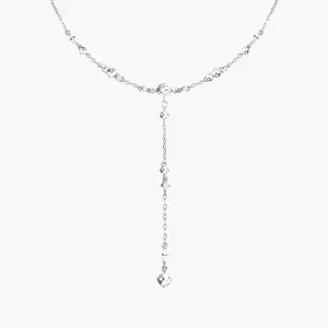 en route Adriana Necklace in Silver, Minimalist Lariat-style Jewelry with Sparkle Accent, Everyday Piece Designed For Layering & Versatile Chic Looks