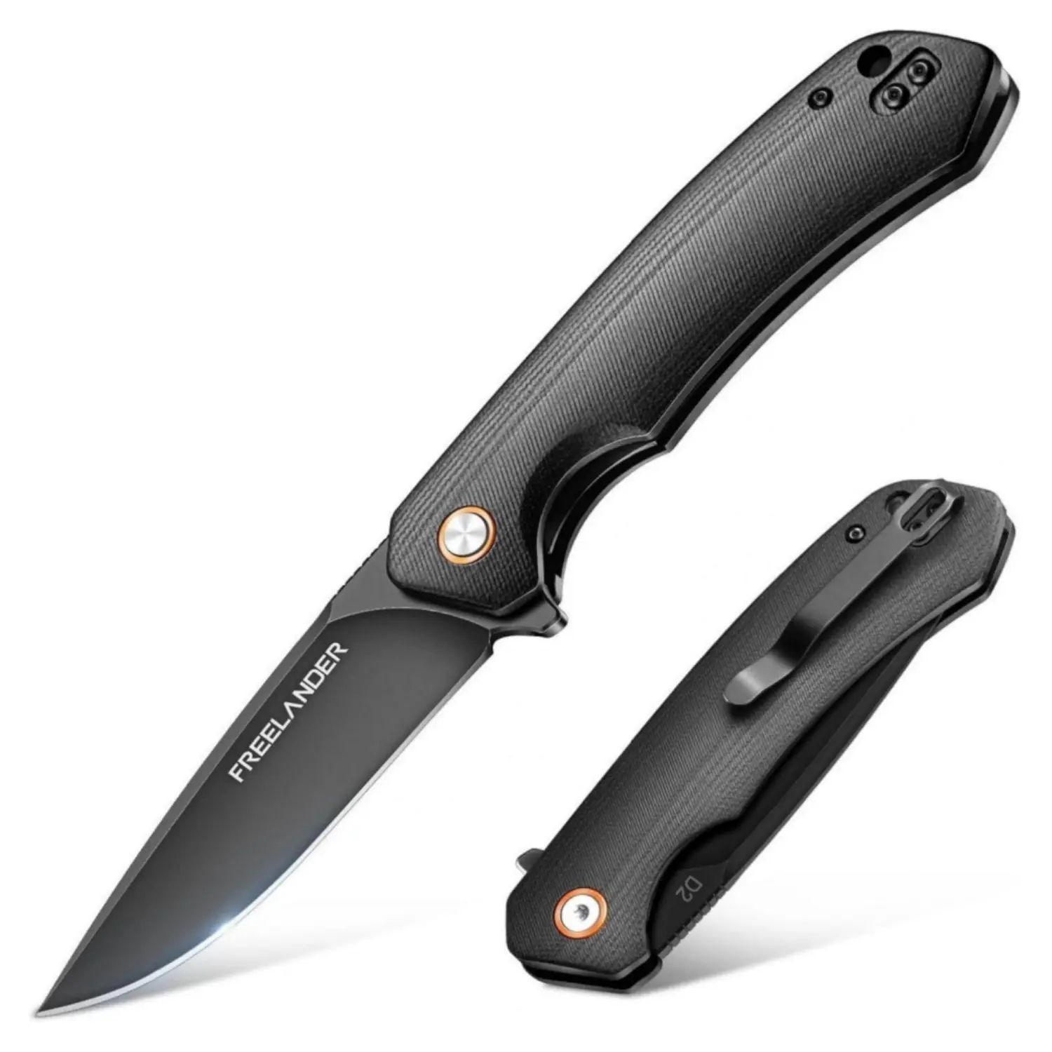 Freelander D2 Steel Pocket Folding Utility Knife with G10 Handle, Practical Gift for Men | 3.3 Inch Black Daily EDC Tool with Pocket Clip, Smooth Ball Bearing Pivot, Lightweight Structure, Easy Manual Opening, Ergonomic Ambidextrous Design
